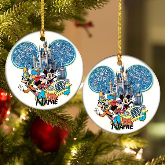 Discover Custom Name Mickey & Friends Christmas Ornament, My First Disney Trip Ceramic Ornament for Family Gift
