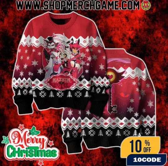 Discover Hazbin Hotel Characters Ugly Christmas Sweater Holiday Cartoon