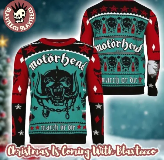 Motorhead March Or Die Snaggletooth Big Logo Holiday Ugly Christmas Sweater
