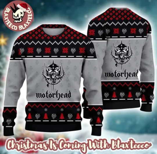 Motorhead Band Logo Pattern Grey Ugly Christmas Sweater