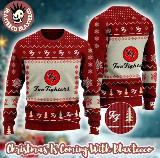 FF Band Fighters Signature Logo With Snowflakes Pattern Holiday Ugly Christmas