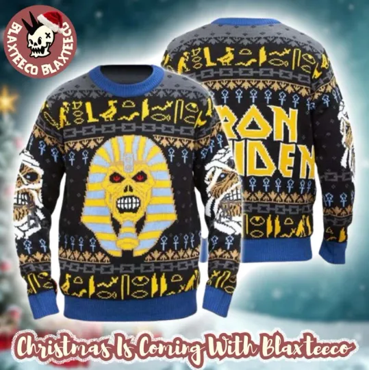 Iron Maiden Pharaoh Eddie And The Mummy Powerslave Album Ugly Christmas Sweater