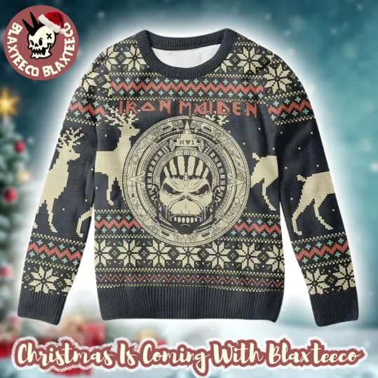 Iron Maiden Mayan Eddie Reindeer Pattern Xmas Gift 2025 Ugly Sweater