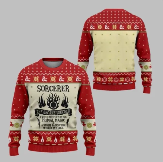 Discover 2025 Christmas DnD Sorcerer The Arcane Touched Ugly Sweater