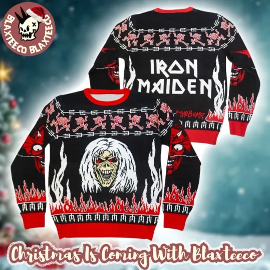 Iron Maiden The Number Of The Beast Eddie And Devil Ugly Christmas Sweater