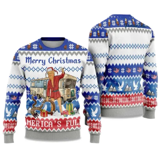 Discover 2025 Trump Merry Christmas Americas Full Ugly Christmas Sweater