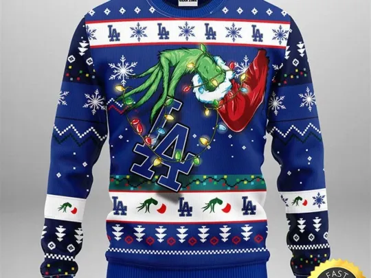 Discover LA Dodgers funny character Christmas Baseball Fan Grin Ugly Christmas Sweater