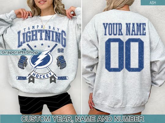 Discover Personalized Tampa Bay Lightning Sweatshirt, Tampa Bay Lightning crewneck, Tampa Bay Hockey shirt, Custom Hockey Shirt, Hockey Number Shirt