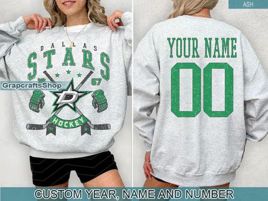 Personalized Dallas Stars Sweatshirt, Dallas Stars crewneck, Dallas Hockey shirt, Custom Hockey Shirt, Hockey Number Shirt