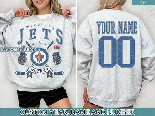 Discover Personalized Winnipeg Jets Sweatshirt, Winnipeg Jets crewneck, Winnipeg Hockey shirt, Custom Hockey Shirt, Hockey Number Shirt