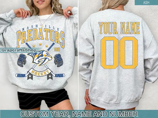 Discover Personalized Nashville Predators Sweatshirt, Nashville Predators crewneck, Nashville Hockey shirt, Custom Hockey Shirt, Hockey Number Shirt