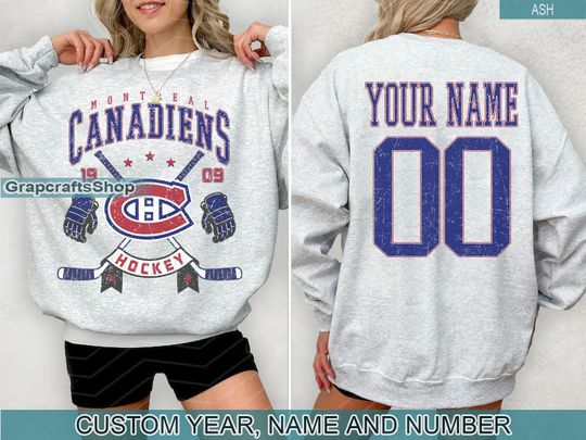 Discover Personalized Montreal Canadiens Sweatshirt, Montreal Canadiens crewneck, Montreal Hockey shirt, Custom Hockey Shirt, Hockey Number Shirt