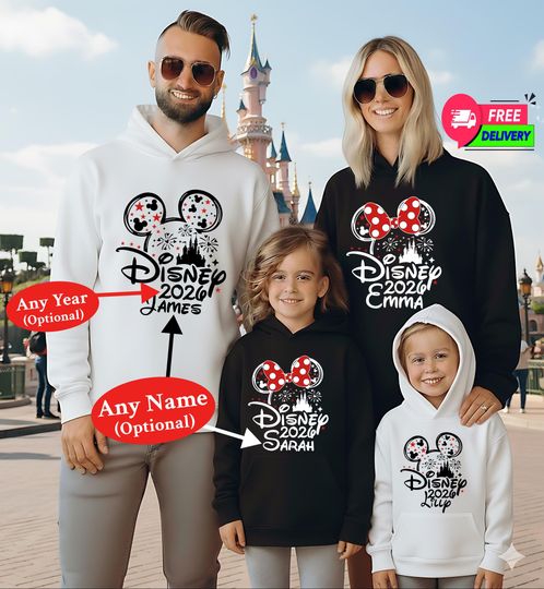 Discover Personalised Disney 2026 Hoodie Sweatshirt Disneyland Paris Jumper Disney Vacation hoodie Family Vacation Matching Unisex Adult Kids Top