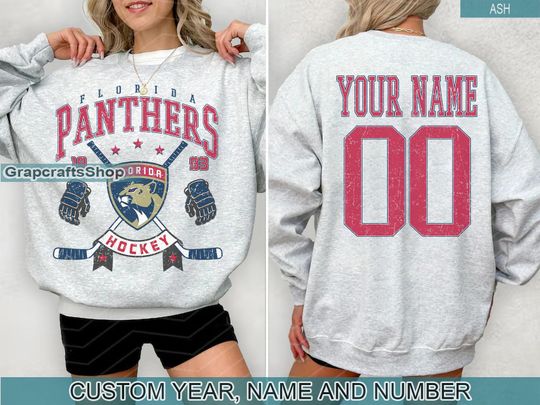 Personalized Florida Panthers Sweatshirt, Florida Panthers crewneck, Florida Hockey shirt, Custom Hockey Shirt, Hockey Number Shirt