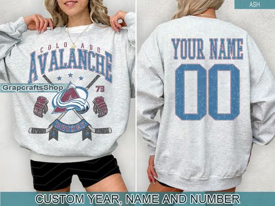Discover Personalized Colorado Avalanche Sweatshirt, Colorado Avalanche crewneck, Colorado Hockey shirt, Custom Hockey Shirt, Hockey Number Shirt