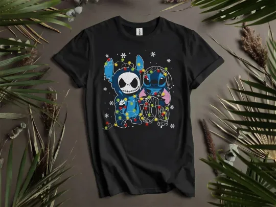 Discover Disney Stitch And Jack Skellington Cute T-shirt T-shirt Men Women Unisex