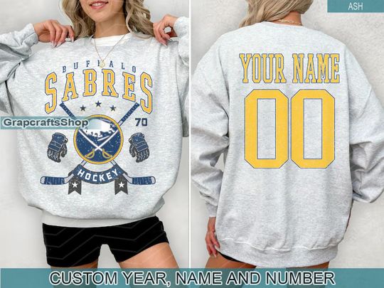 Discover Personalized Buffalo Sabres Sweatshirt, Buffalo Sabres crewneck, Buffalo Hockey shirt, Custom Hockey Shirt, Hockey Number Shirt