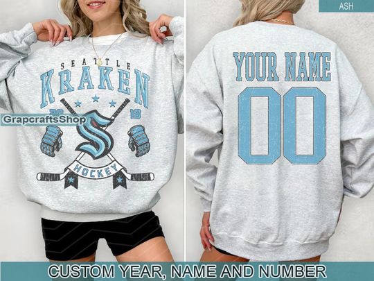 Discover Personalized Seattle Kraken Sweatshirt, Seattle Kraken crewneck, Seattle Hockey shirt, Custom Hockey Shirt, Hockey Number Shirt