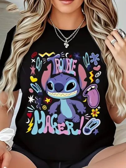 Discover Disney Stitch And Villains Black T-Shirt  Men Women Unisex