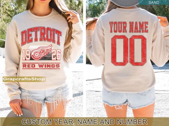 Detroit Red Wing Sweatshirt, Vintage Red Wing tshirt, Detroit Hockey Fan shirt, Custom player hockey, Red Wing Sweatshirt, Custom hockey tee