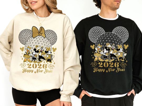 Discover Mickey and Minnie Happy New Year 2026 Sweatshirt, Disney Epcot New Year Party Sweater, Disneyworld Family New Year Trip Matching Hoodies