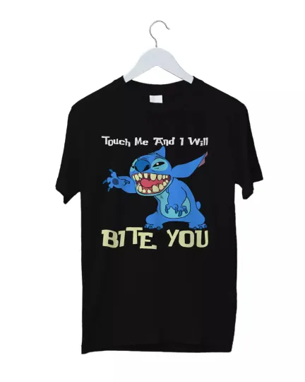 Discover Disney Stitch Touch Me And I Will Bite You Black T-Shirt