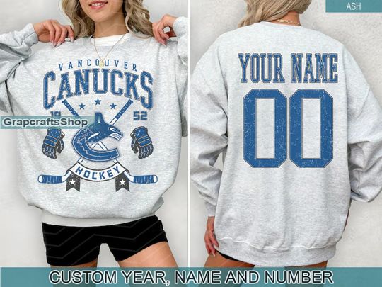 Discover Personalized Vancouver Canucks Sweatshirt, Vancouver Canucks crewneck, Vancouver Hockey shirt, Custom Hockey Shirt, Hockey Number Shirt