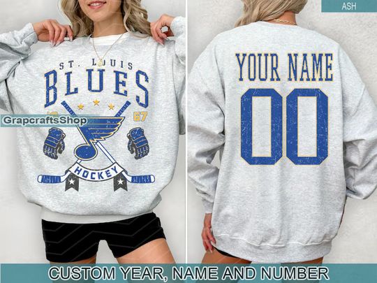 Personalized St. Louis Blues Sweatshirt, St. Louis Blues crewneck, St. Louis Hockey shirt, Custom Hockey Shirt, Hockey Number Shirt