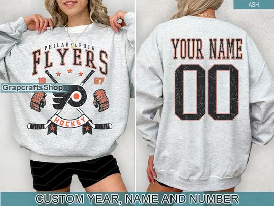 Discover Personalized Philadelphia Flyers Sweatshirt, Philadelphia Flyers crewneck, Philadelphia Hockey shirt, Custom Hockey Shirt, Hockey Number Tee
