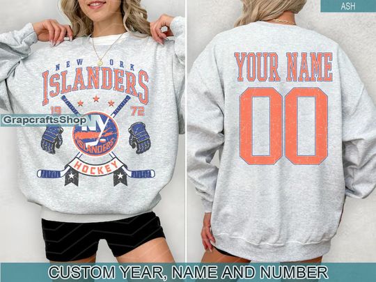 Discover Personalized New York Islanders Sweatshirt, New York Islanders crewneck, New York Hockey shirt, Custom Hockey Shirt, Hockey Number Shirt