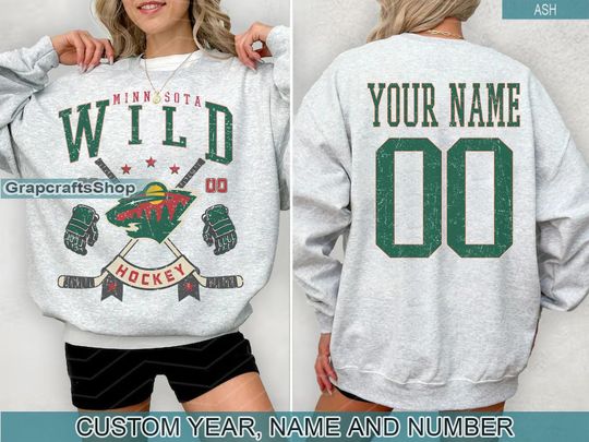 Personalized Minnesota Wild Sweatshirt, Minnesota Wild crewneck, Minnesota Hockey shirt, Custom Hockey Shirt, Hockey Number Shirt
