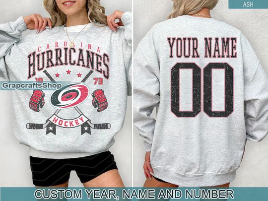Discover Personalized Carolina Hurricanes Sweatshirt, Carolina Hurricanes crewneck, Carolina Hockey shirt, Custom Hockey Shirt, Hockey Number Shirt