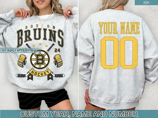 Personalized Boston Bruins Sweatshirt, Boston Bruins crewneck, Boston Hockey shirt, Custom Hockey Shirt, Hockey Number Shirt