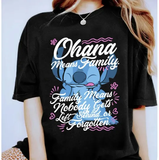 Discover Disney Stitch Ohana Means Family Black T-Shirt