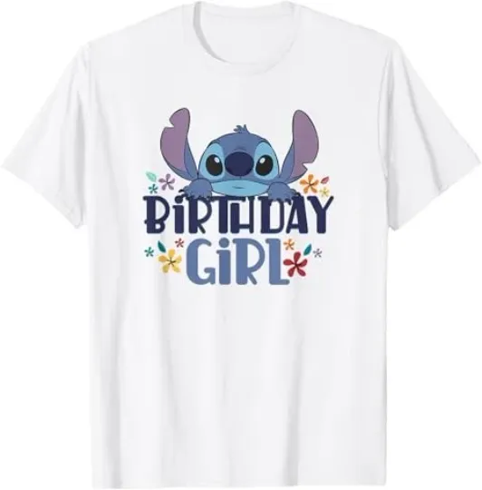 Discover Disney Lilo & Stitch Birthday Girl Retro Floral Logo T-Shirt Size S - 5XL