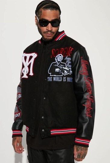 Discover World Is Yours Black Bomber Jacket Varsity Coat for Men