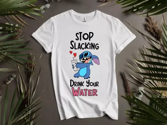 Discover Disney Stitch Stop Slacking Drink Water T-shirt Men Women Unisex