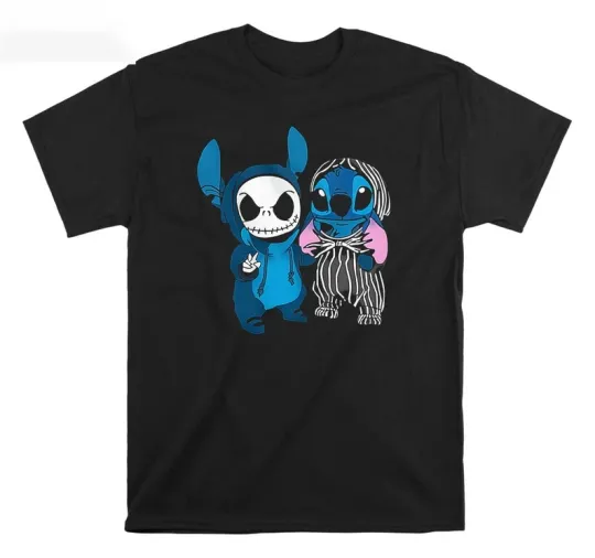 Discover Disney Stitch And Jack Skellington Black T-shirt 2025
