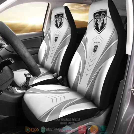 Discover Dodge Ram Logo White Car Seat Covers