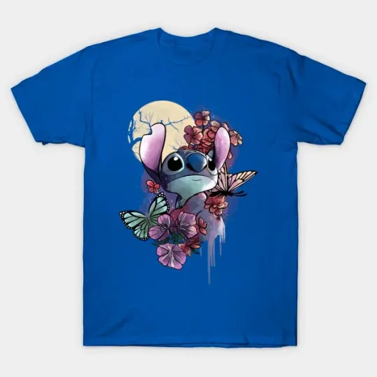 Discover Disney Stitch T-Shirt Royal-Blue, Flower Moonlight Stitch 2025
