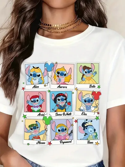 Discover Disney Stitch Princesses Grid Space T Shirt Santa Hat Unisex
