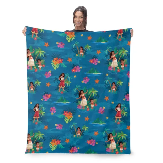 Discover Disney Moana 2 Moana Simea Pattern Disneyland Christmas Holiday Fleece Blanket