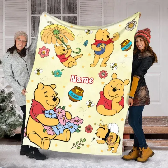 Discover Personalized Disney Cute Winnie The Pooh Fleece Blanket