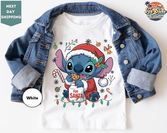Discover Disney Stitch Christmas Kids Shirt, Santa Stitch Christmas Lights T-Shirt, Disney Santa Stitch, Disneyland Family Christmas Trip