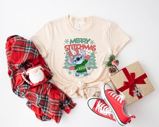Discover Merry Stitchmas Disney Christmas T-shirt, Cute Stitch Holiday Tee
