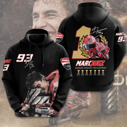 Discover Marc Marquez 2025 World Champion 3D Hoodie Unisex Fan Gift S-5XL