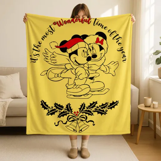 Discover Disney It's The Most Wonderful Time Yellow Christmas Cozy Fleece Blanket