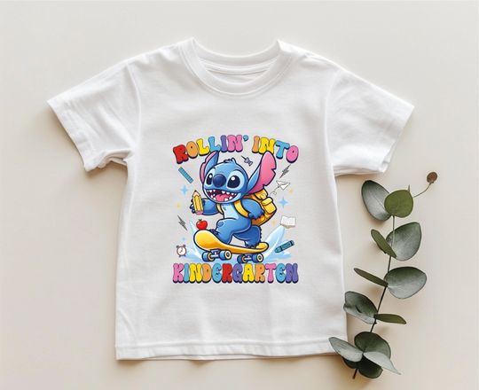 Discover Disney Rollin Into Kindergarten Shirt, Disney Stitch School T-Shirt