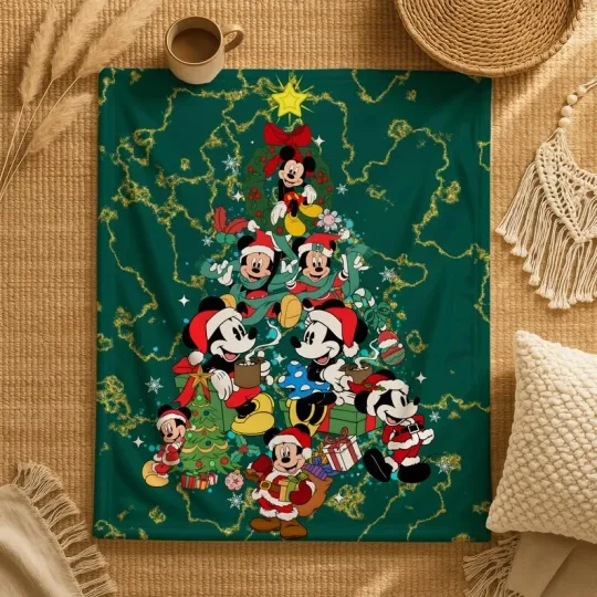 Discover Disney Mickey And Friends Christmas Tree Green Christmas Cozy Fleece Blanket