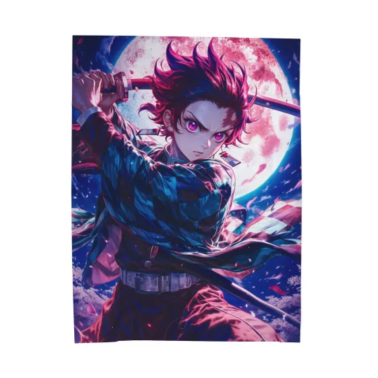 Discover Anime demon tanjiror Moon Night Fleece Blanket